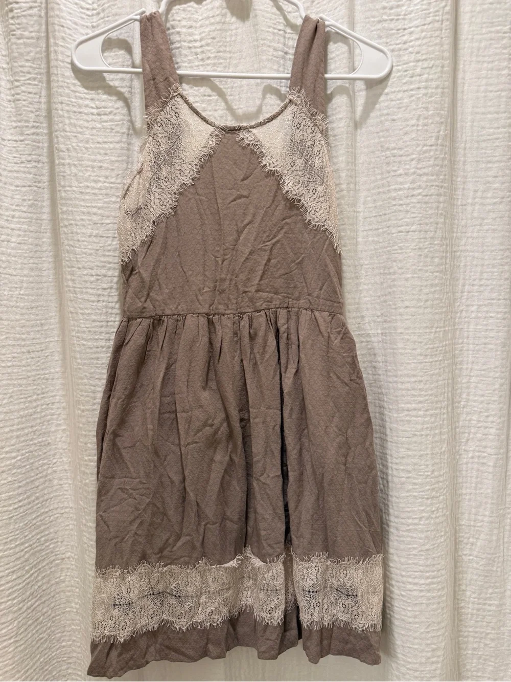 NWOT Free People Georgia Lace Trim Babydoll Dress Tea Taupe Size XS